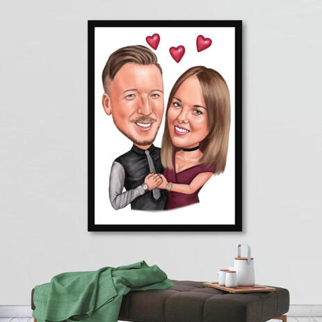Poster Print - Couple Caricature in Colored Style from Photos for Valentine's Day Gift - example