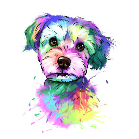 Yorkie Dog Caricature Portrait in Delicate Watercolor Pastel Style - example