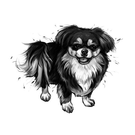 Full Body Black and White Style Pekingese Graphite Portrait Cartoon from Photos - example