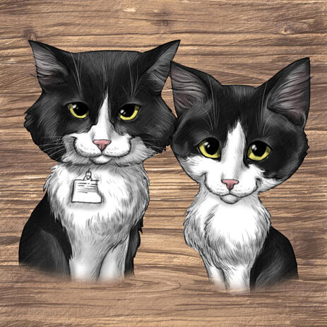 Portrait De Caricature De Deux Chats A Partir De Photos Avec Fond Simple