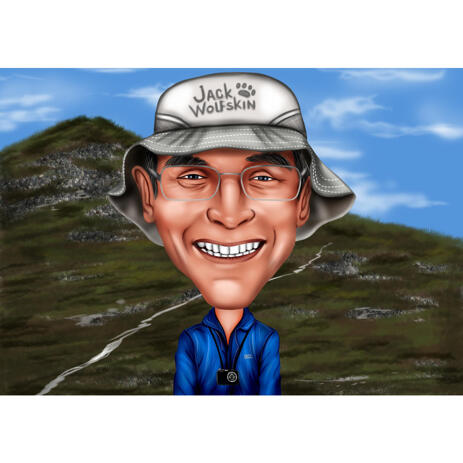 Professional Photographer Exaggerated Style Caricature on Custom Background - example