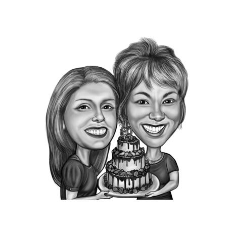 Black and White Graphic Friends Caricature for Birthday Gift - example