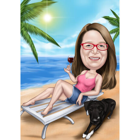 Full Body Vacation Caricature with Tropical Beach Background - example