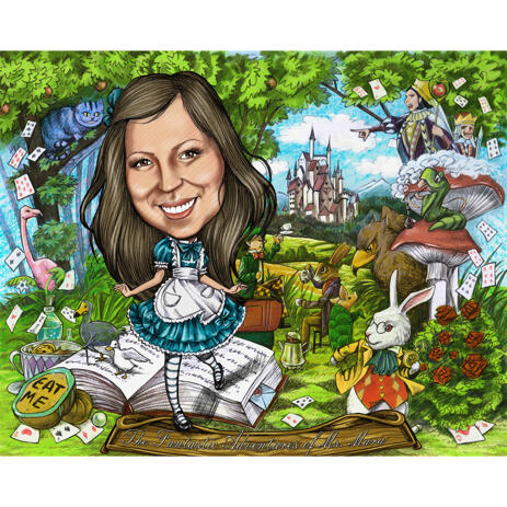 Full Body Colored Style Caricature Mastery from Photos with Castle Background - example