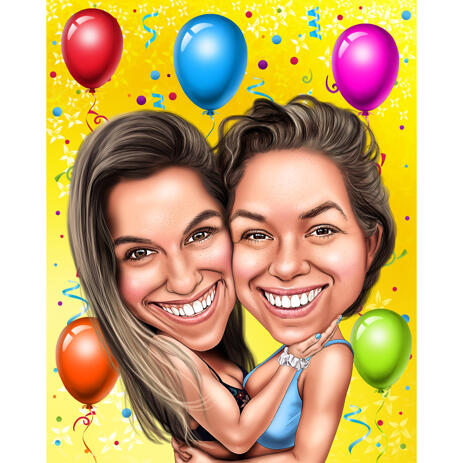 Birthday Gift Idea - Caricature for Friends in Color Style with Background - example