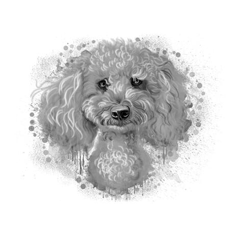 Poodle Portrait Caricature Hand Drawn in Graphite Watercolor Style - example