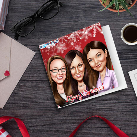 Head and Shoulders Group Christmas Set of 10 Caricature Cards in Color Style from Photos - example