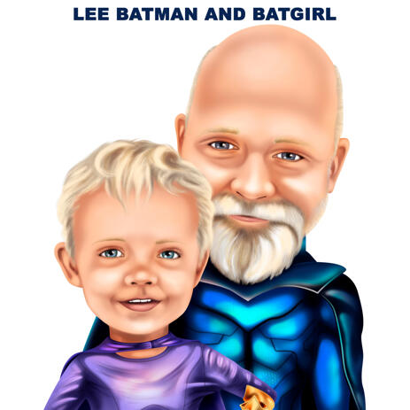Abuelo con nieto caricatura de superhéroe de fotos - example