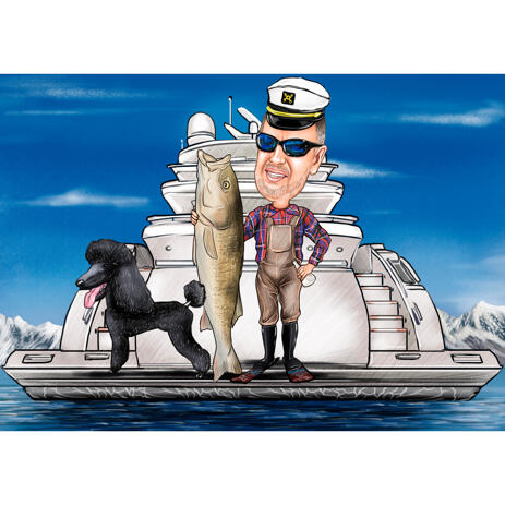 Navy Sailor Caricature in Colored Style with Custom Background - example