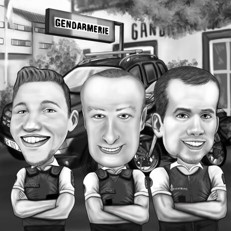Any Profession Three Persons Caricature in Black and White Style - example