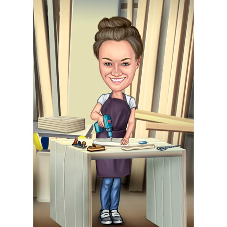 Woodworker Caricature in Colored Style with Custom Background from Photos - example