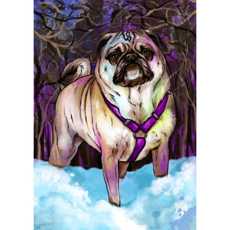 Expressive Watercolor Pug Portrait Painting Art Hand Drawn in Artistic Style from Photos - example