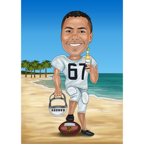 Vacation Rugby Football Player Caricature in Color Style for Sport Lovers Gift - example