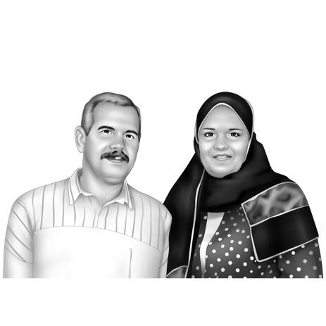 Couple Portrait Hand Drawing in Digital Black and White Style from Photos - example