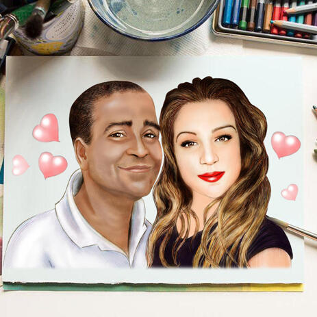 Head and Shoulders Couple Colored Cartoon Portrait as Poster - example