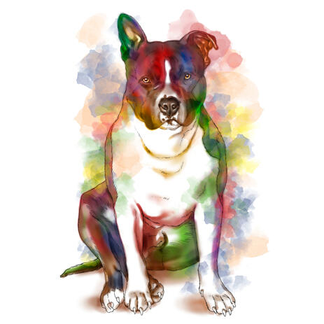 Full Body Staffordshire Dog Portrait Drawing in Artistic Watercolor Style from Photo - example