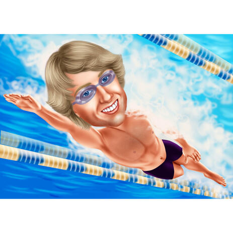 Professional Swimmer Caricature in Color Style from Photos - example