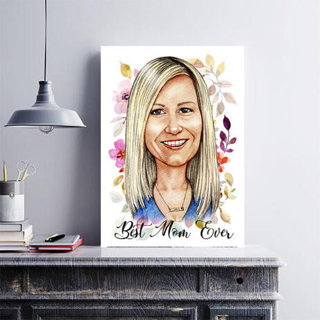 Custom Print on Canvas: Photo Drawing in Cartoon Style for Mother's Day Gift - example