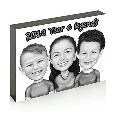 Children Caricature Printed on Photo Block - example