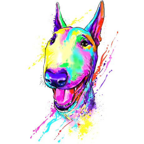 Modern-Colored Bull Terrier Headshot Cartoon Painting in Rainbow Style from Photos - example