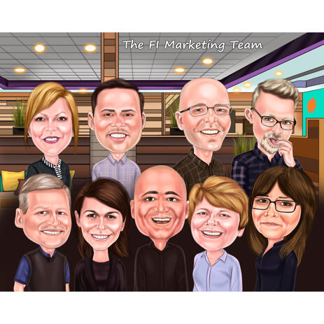Marketing Team Cartoon from Photos for Custom Company Group Caricature Gift - example