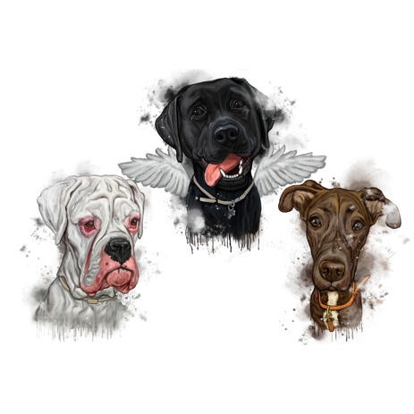 Memorial Portrait of Dogs Group in Natural Watercolor Style - example
