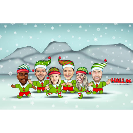 Corporate Elf Style Christmas Caricature from Photos - example