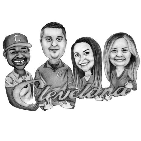 Head and Shoulders Black and White Company Staff Caricature with Logo Trademark from Photos - example