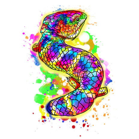 Scaly Reptile Caricature Portrait from Photos in Bright Watercolor Style - example