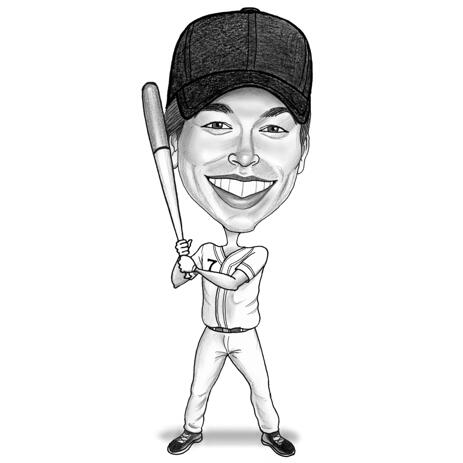 Full Body Softball Caricature from Photos in Black and White Pencil Style - example