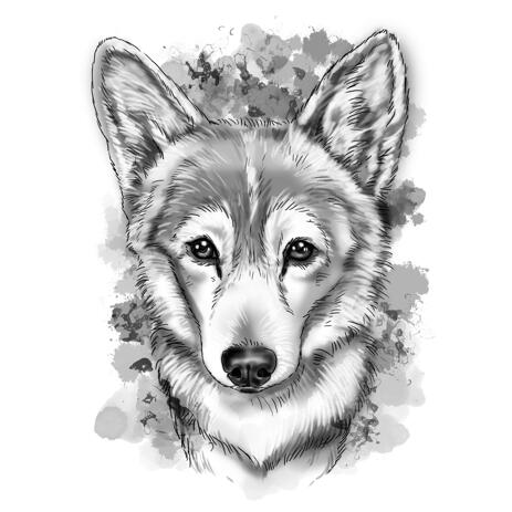 Grayscale Watercolor Style Corgi Portrait of Your Pet from Photo - example