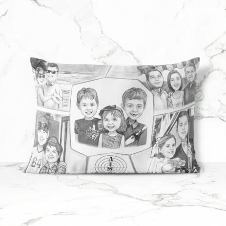 Family Collage Caricature as Pillow - example
