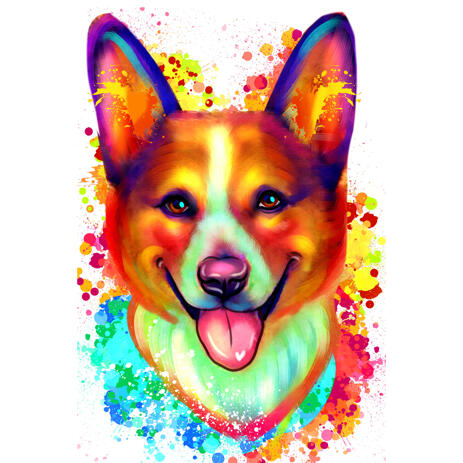 Head and Shoulders Corgi Caricature Painting Hand Drawn in Watercolor Style from Photo - example