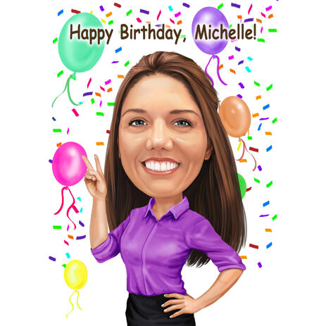Birthday Cartoon Caricature with Balloons for Sister from Photos - example