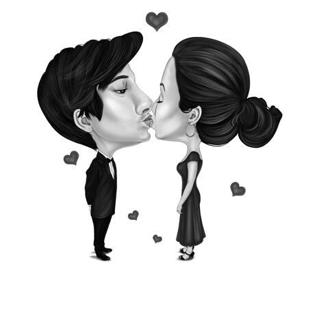 Couple Kiss Caricature in Funny Exaggerated Black and White Style from Photos - example