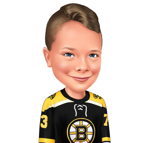 Head and Shoulders Hockey Kid Caricature in Favorite Team Jersey from Photos - example