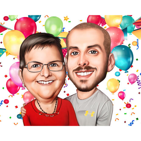 Mother with Son Caricature in Color Style for Best Mom Birthday Anniversary Gift - example