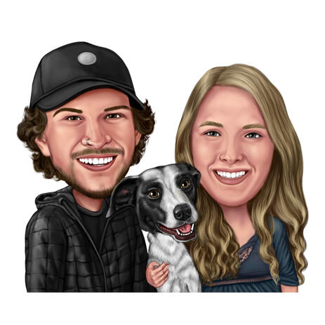 Two Persons and Dog Caricature in Digital Color Style from Photos - example
