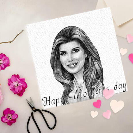 Mother's Day Printed Drawing on Photo Paper Drawn in Monochrome Style - example