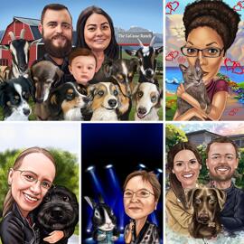 Porträt des Haustierbesitzers mit kundenspezifischem Hintergrund handgezeichnet von den Fotos
