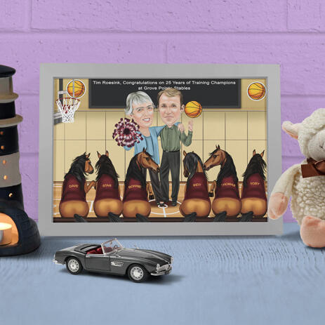 Custom Couple Sport Caricature with Background Printed on Photo Paper - example
