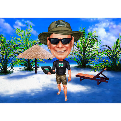 Cartoon Seaside Drawing Art - Custom Full Body Colored Style Caricature Hand-Drawn from Photos - example