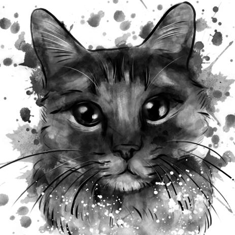 Graphite Cat Portrait from Photos in Watercolor Style - example