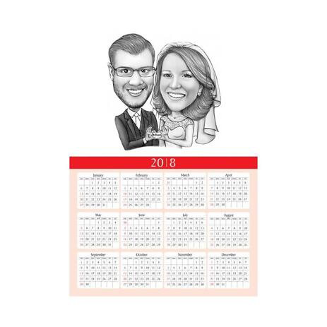 Bride and Groom Caricature on Calendar - example