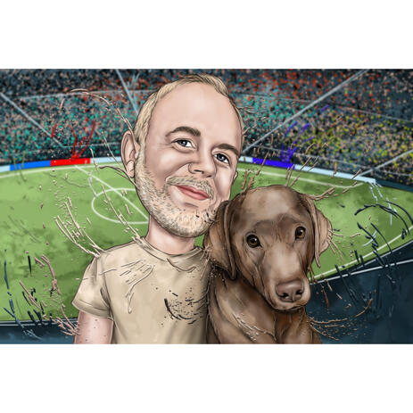 Owner with Dog - Watercolor Style Portrait with Custom Background - example
