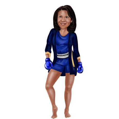 Woman Boxing Full Body Cartoon Portrait from Photo on White Background - example