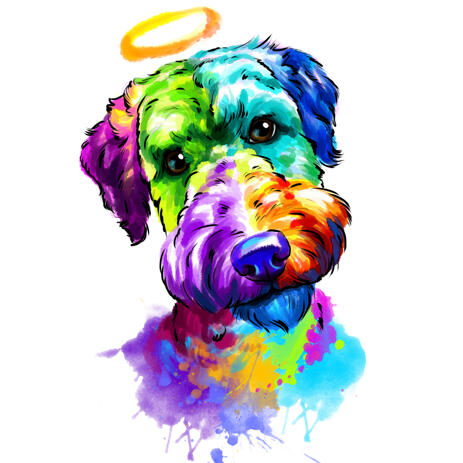 Customizable Memorial Fox Terrier Watercolor Caricature from Photos with Halo - example