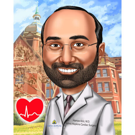 Medical Cardiologist Caricature from Photos with Custom Background - example