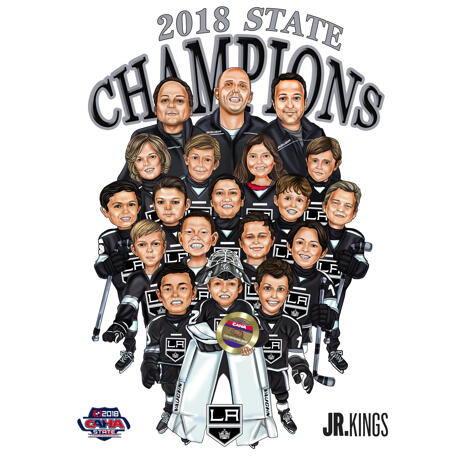 Hockey Champions Team Group Caricature in Color Style from Photos - example