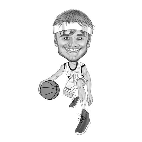 Basketball Player Caricature in Black and White Style Hand Drawn from Photo - example